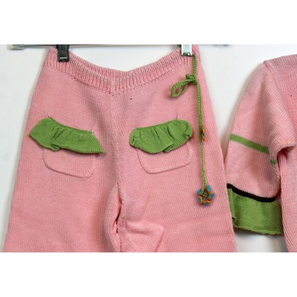 Zack Ali 4 Kids Girls Pink Knitted Outfit sz 5-6 Shirt Pants Pockets Flower Fall - Picture 3 of 12